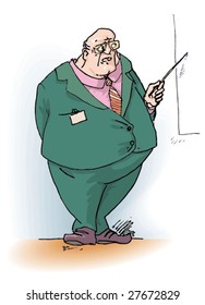 A boss with a pointer reading a lecture