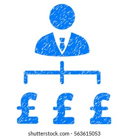 Boss Pound Payments grainy textured icon for overlay watermark stamps. Flat symbol with dirty texture. Dotted vector blue ink rubber seal stamp with grunge design on a white background.