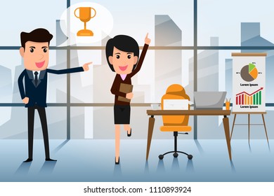 The boss is praising the employee for a successful job. business success character concept vector illustration.