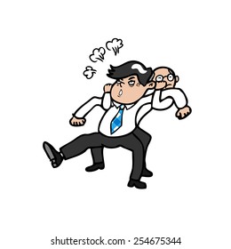 Boss pull angry businessman from his back 