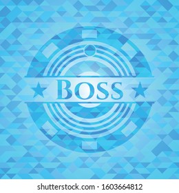 Boss realistic light blue emblem. Mosaic background