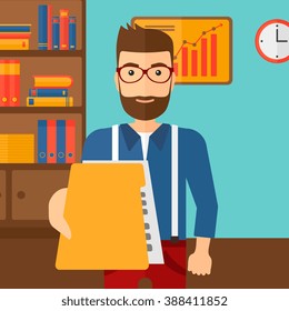 Jefe recibiendo archivo del empleado.