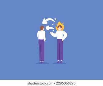 a boss scolds his subordinates for making mistakes. Boss who is angry with his employees. angry and cursing. provide criticism to subordinates. illustration concept design. vector elements. blue