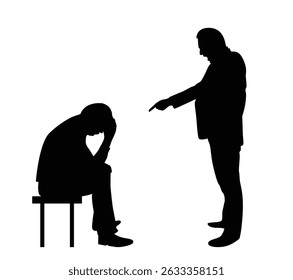 Chefe gritando na Silhueta de Funcionário Confusa. Pessoas no trabalho, discussões e arte vetorial de diálogo