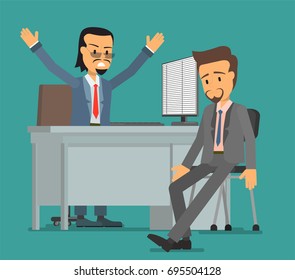 The boss screams at the subordinate. Vector illustration, a flat style design.