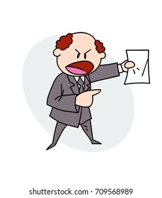 Boss shouting orders cartoon hand drawn image. Original colorful artwork, comic childish style drawing.