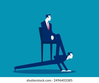 Boss sitting on the backs of employees like horses. Business hierarchy vector concept