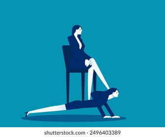 Boss sitting on the backs of employees like horses. Business hierarchy vector concept