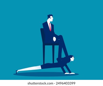 Boss sitting on the backs of employees like horses. Business hierarchy vector concept