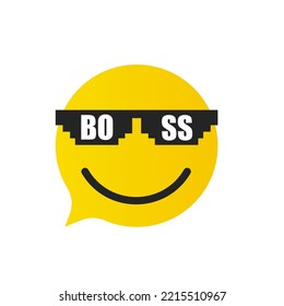 Boss smile in glasses in the form of a bubble message. Vector illustration