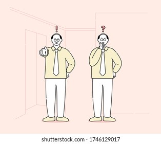 boss with various facial expressions in the company illustration set. angry, office, mark, set. Vector drawing. Hand drawn style.