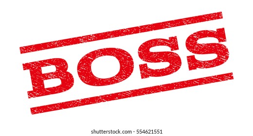 Boss watermark stamp. Text caption between parallel lines with grunge design style. Rubber seal stamp with dirty texture. Vector red color ink imprint on a white background.