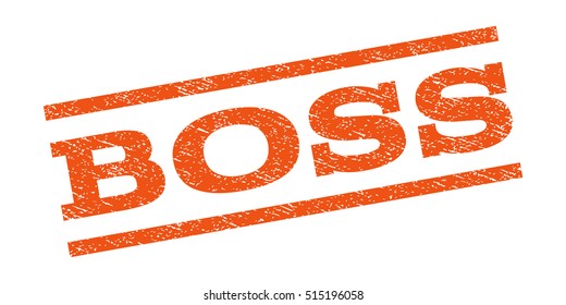 Boss watermark stamp. Text tag between parallel lines with grunge design style. Rubber seal stamp with dust texture. Vector orange color ink imprint on a white background.