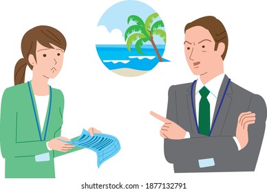 A boss who asks where to go for paid vacation and says sarcasm