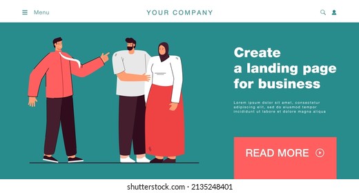 Boss yelling at worker who supported by colleague. Head dissatisfied with the work of the employee flat vector illustration. Office atmosphere, employee relationships, support and pressure concept