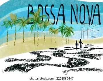 Bossa Nova Jazz Poster. Handgezeichnete SVG-Illustration. Ideal für Schilder, Plakate und T-Shirt-Design für Musikfans von Bossa Nova