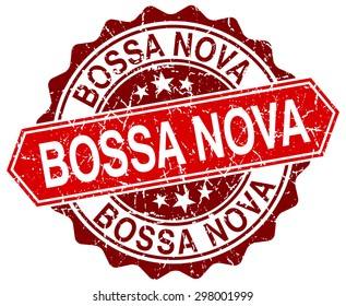 bossa nova red round grunge stamp on white