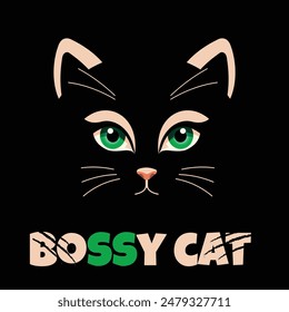 Bossy black cat cartoon for Cat Day. Vector illustration in flat style
