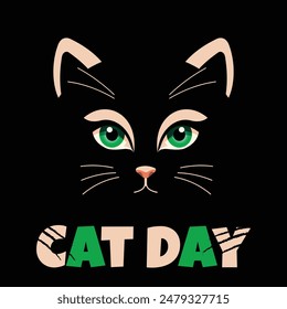 Bossy black cat cartoon for Cat Day. Vector illustration in flat style