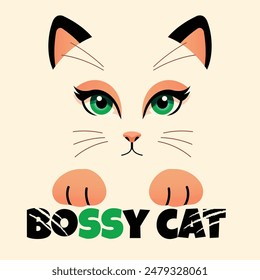 Bossy cat cartoon for Cat Day. Vector illustration in flat style