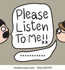 Bossy Girl Talking To Her Lover Boy With Word Please Listen To Me In A Huge Message Bubble Concept Card Character illustration