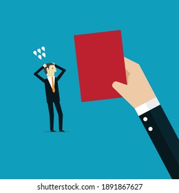 Bossy give the red card, Vector illustration in flat style