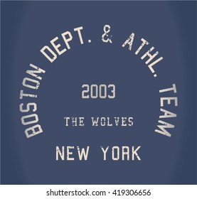 Boston Athletic Team print for t-shirt or apparel. Retro artwork with sports theme for fashion and printing. Old school graphic vector with vintage effects that are easily removable.