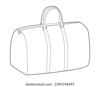 Boston Bag bowling silhouette. Fashion accessory technical illustration. Vector satchel front 3-4 view for Men, women, unisex style, flat handbag CAD mockup sketch outline isolated