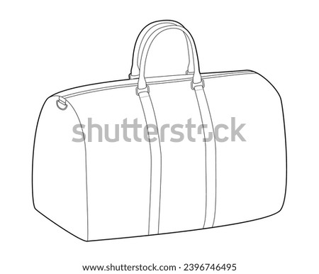 Boston Bag bowling silhouette. Fashion accessory technical illustration. Vector satchel front 3-4 view for Men, women, unisex style, flat handbag CAD mockup sketch outline isolated