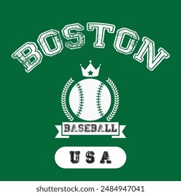 boston baseball vintage varsity college typography american boston state slogan text print with grunge texture for graphic tee t shirt or sweatshirt hoodie or sticker poster - Vector