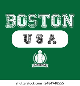 boston baseball vintage varsity college typography american boston state slogan text print with grunge texture for graphic tee t shirt or sweatshirt hoodie or sticker poster - Vector