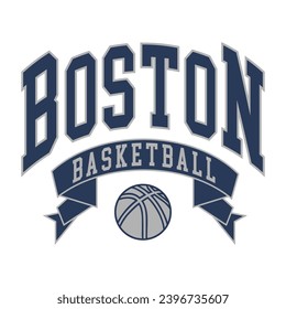 Boston basketball design vector. Editable college t-shirt design printable text effect vector.	
