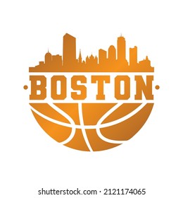 Vector de Silhouette de Boston Basketball Skyline City. Símbolos de iconos de estilo de diseño de canasta. Sport America Ball.