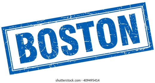 Boston blue square grunge stamp on white