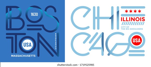 Boston, Chicago stylish typography slogan. Colorful abstract design with the grunge and the lines style. Vector for print tee shirt, typography, poster and other uses. Global swatches.