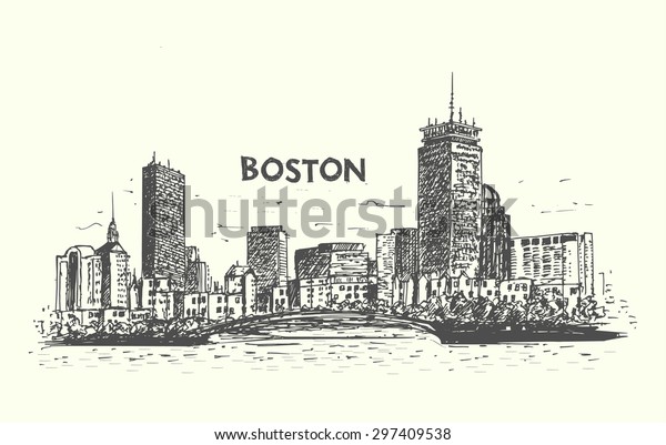 Boston City Hand Drawn Illustration Stock Vector (Royalty Free) 297409538