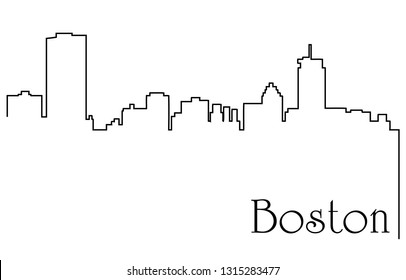 Boston city one line drawing abstract background with cityscape