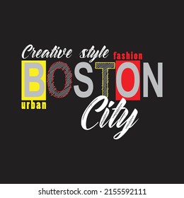 ilustración de boston city Premium Vector de un gráfico de texto. impresión de pantalla adecuada y DTF para el conjunto de diseño masculino de camisetas impresas, camisas, traje de panadería, botones para niños, etc.