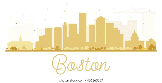 Boston City skyline golden silhouette. Vector illustration. Simple flat concept for tourism presentation, banner, placard or web site. Business travel concept. Cityscape with landmarks