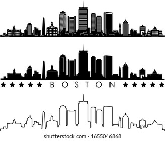 Boston City Skyline Outline Silhouette Vector