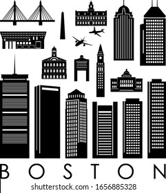 Boston City Skyline Outline Silhouette Vector