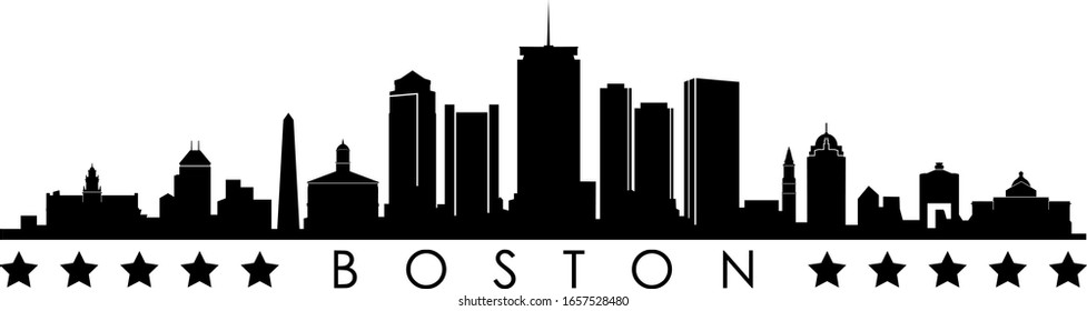 Boston City Skyline Outline Silhouette Vector