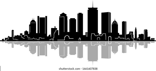 Boston City Skyline Outline Silhouette Vector Stock Vector (Royalty ...