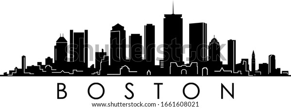 Boston City Skyline Outline Silhouette Vector Stock Vector (Royalty ...