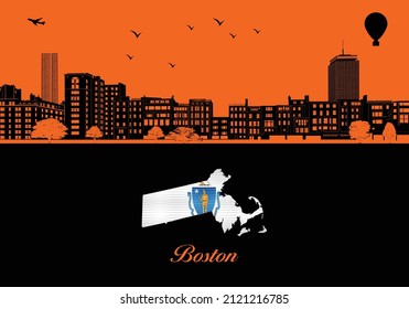 Boston city skyline silhouette - illustration