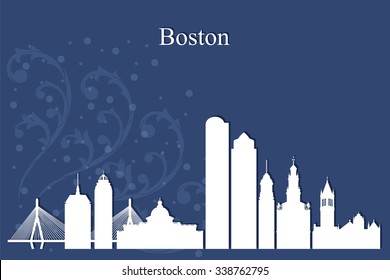 Boston city skyline silhouette on blue background, vector illustration