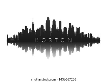 Boston city skyline silhouette with reflection vector illustration