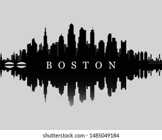 Boston city skyline silhouette with reflection vector illustration