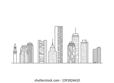 Boston city skyline. USA. Line art style illustration