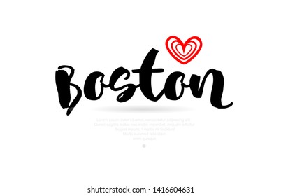 boston city text with red love heart design for typographic icon design suitable for touristic promotion